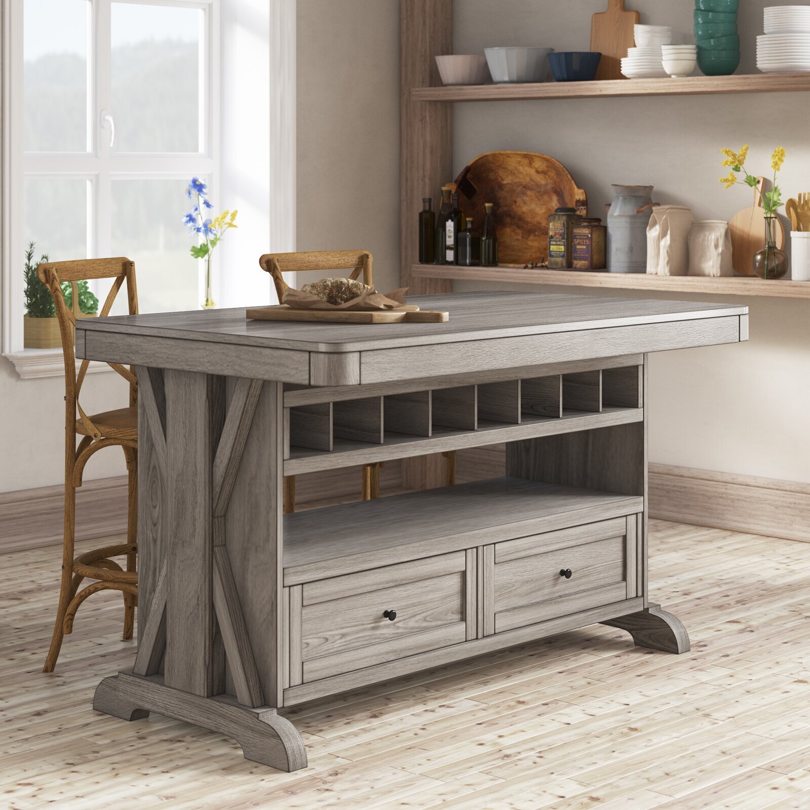 Farmhouse Wine Rack Kitchen Island
