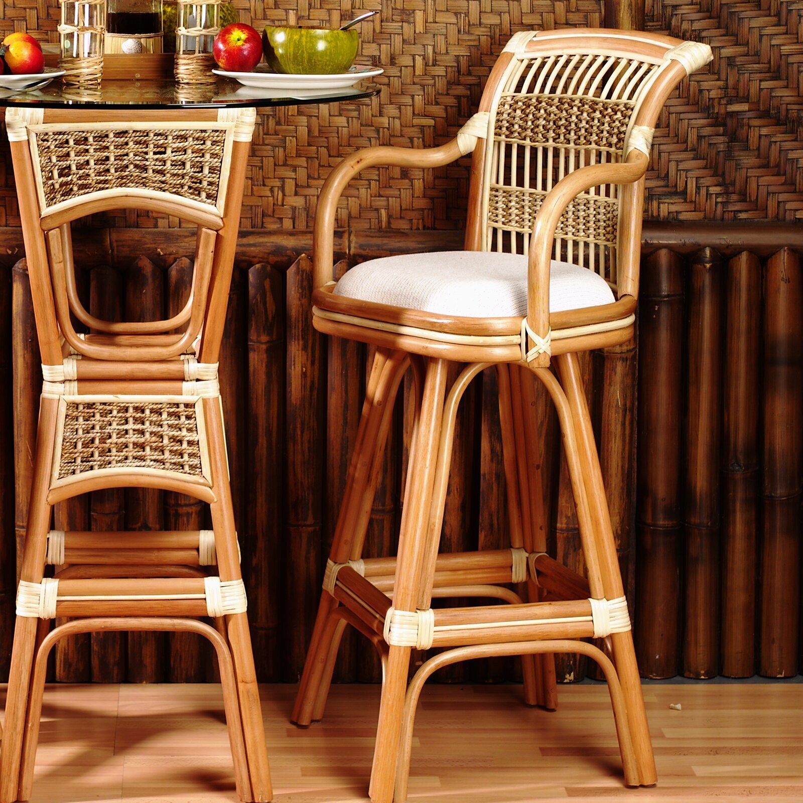 Full Back Wicker & Rattan Swivel Bar Stools