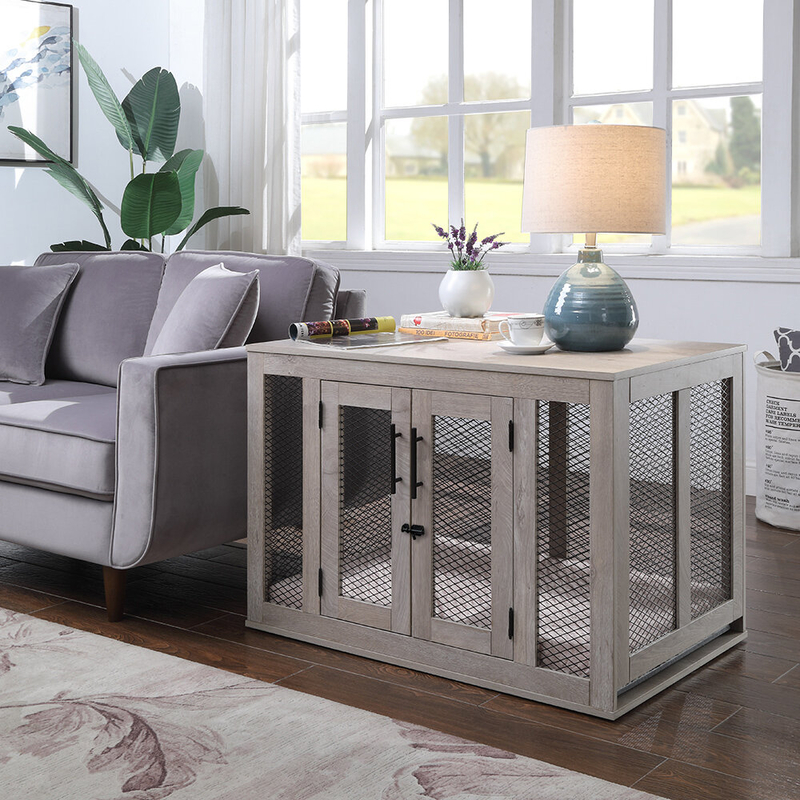 Wood and Wire Pet Crate End Table