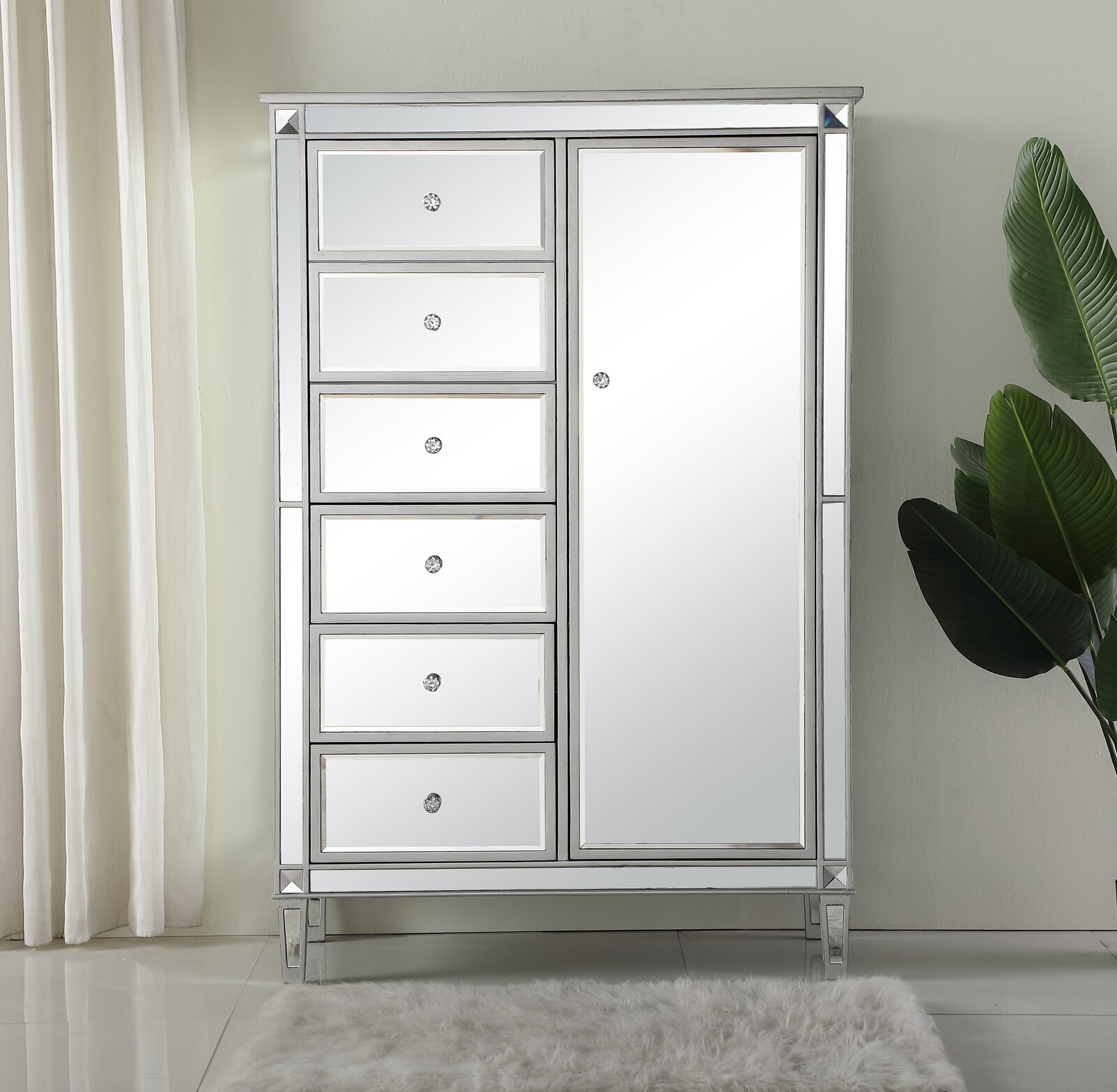 Glam Mirrored Armoire Cabinet