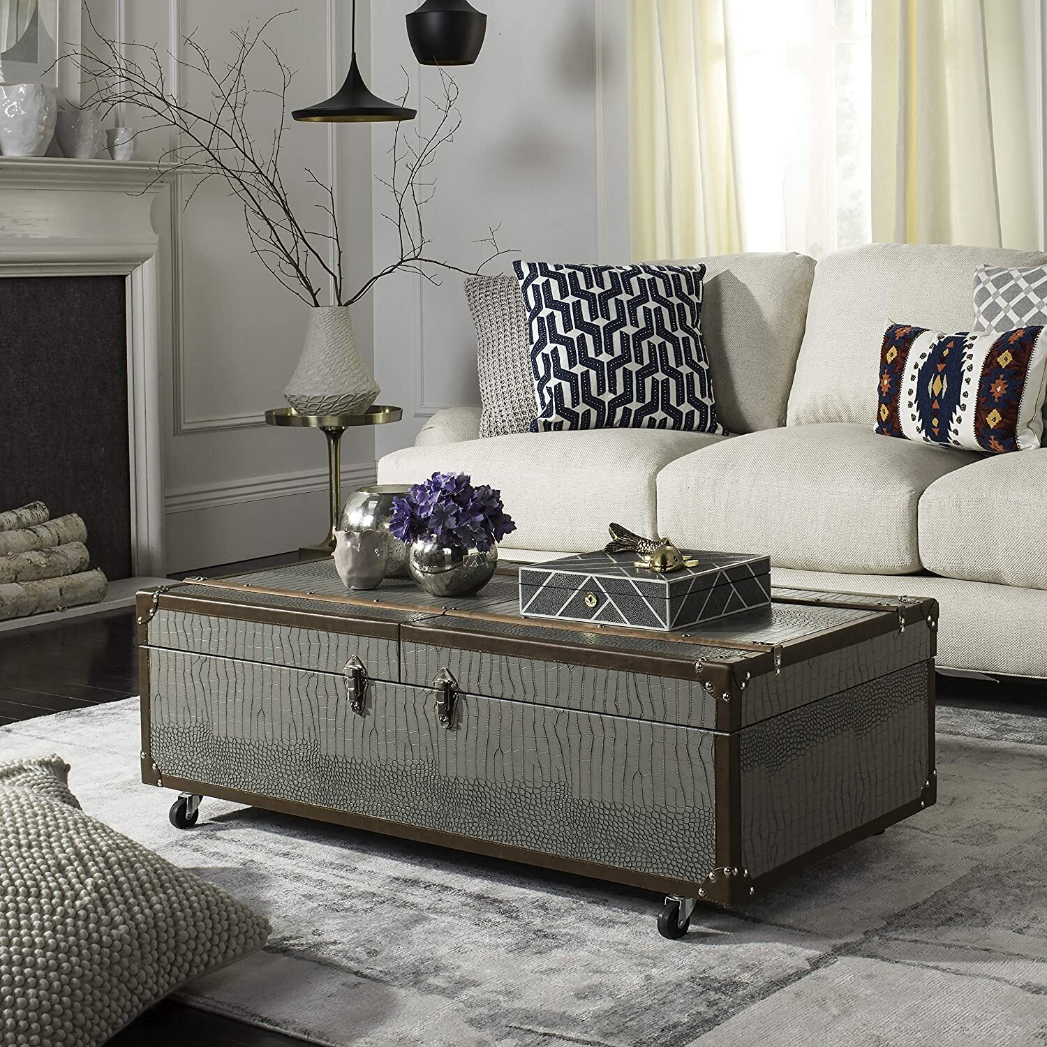 Gray Snakeskin Effect Faux Leather Chest 