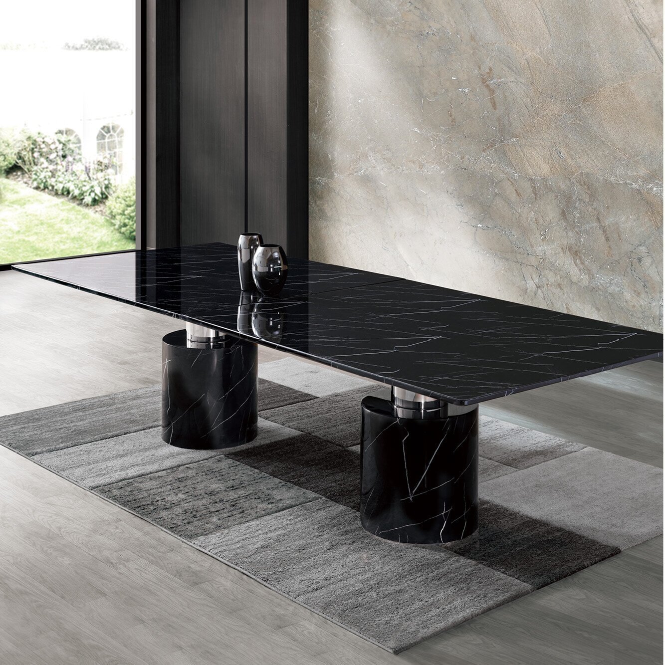 High gloss black marble dining table rectangle