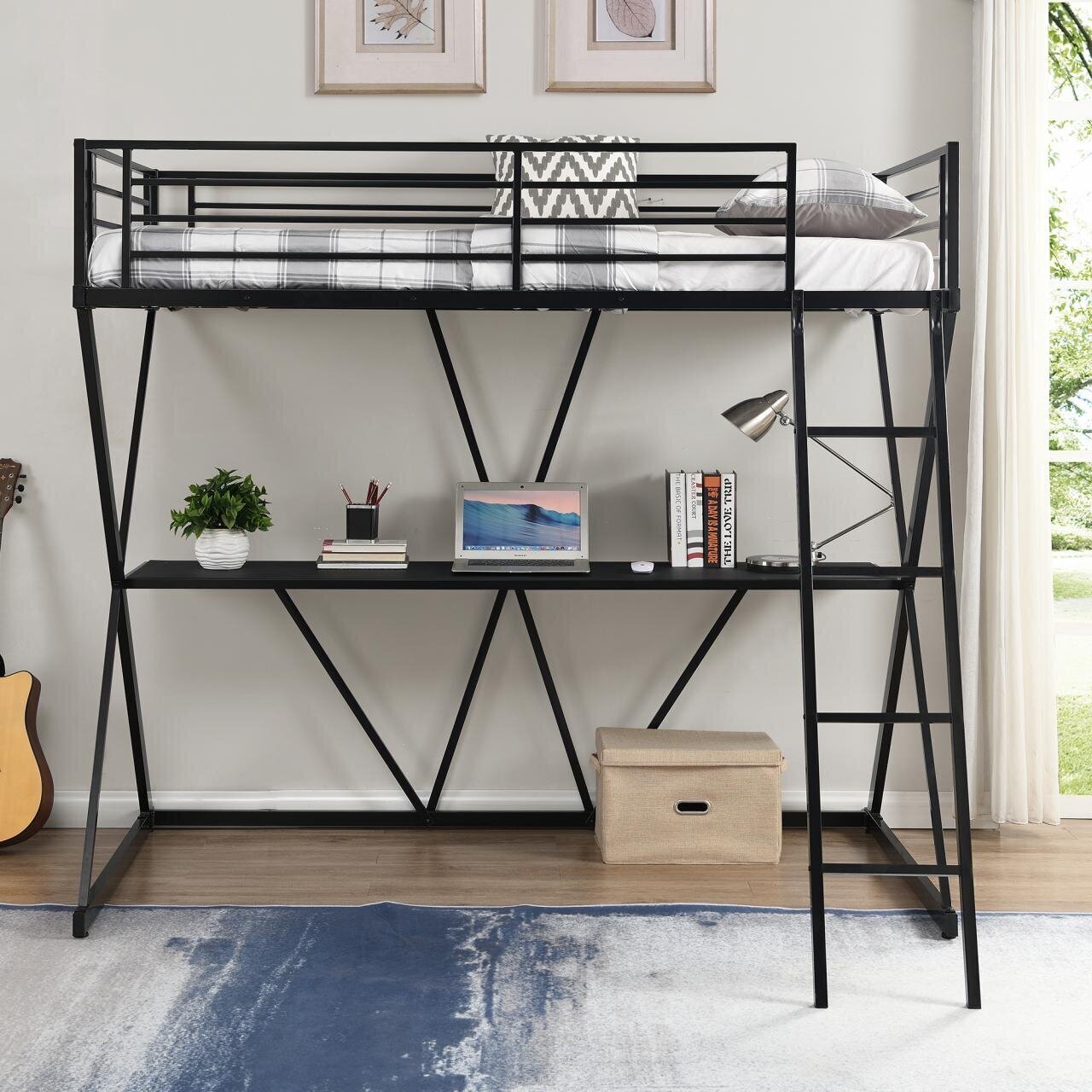 Industrial Bunk Bed With Built In Desk
