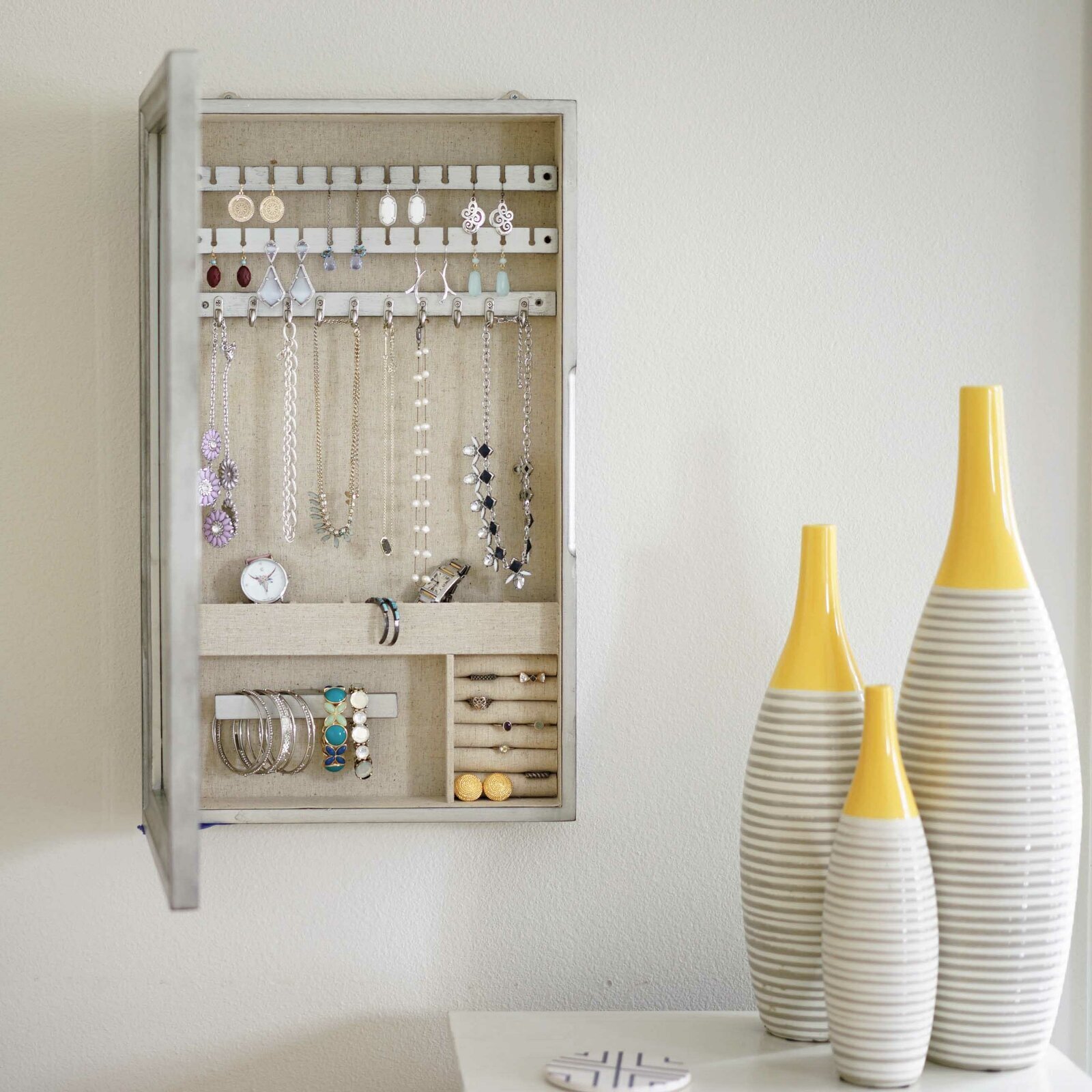 Jewelry Cabinet with Beveled Mirror