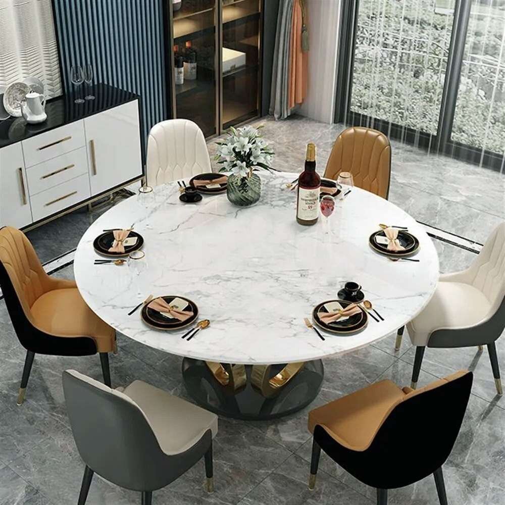 Large Gold Pedestal Framed Marble Table 