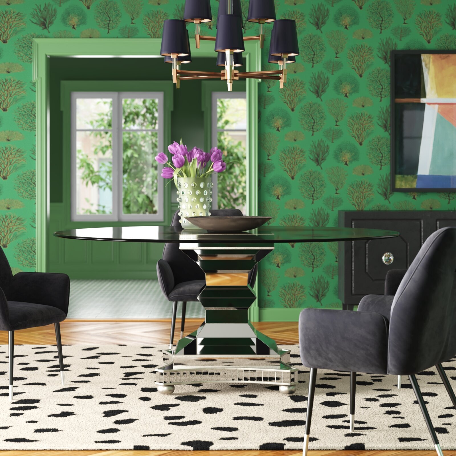 Large Modern Artistic Table With Fabric Chairs 
