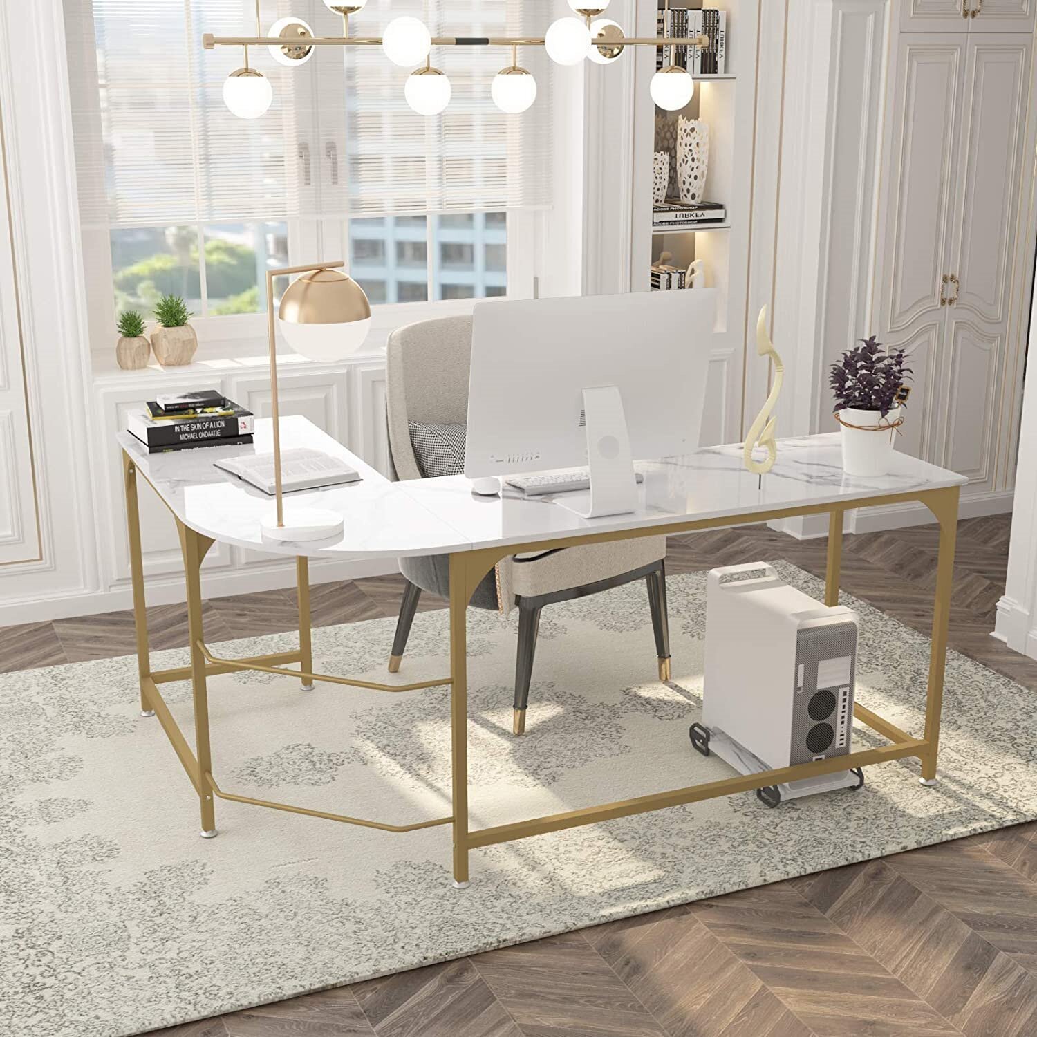 Marble Oak Corner Desk