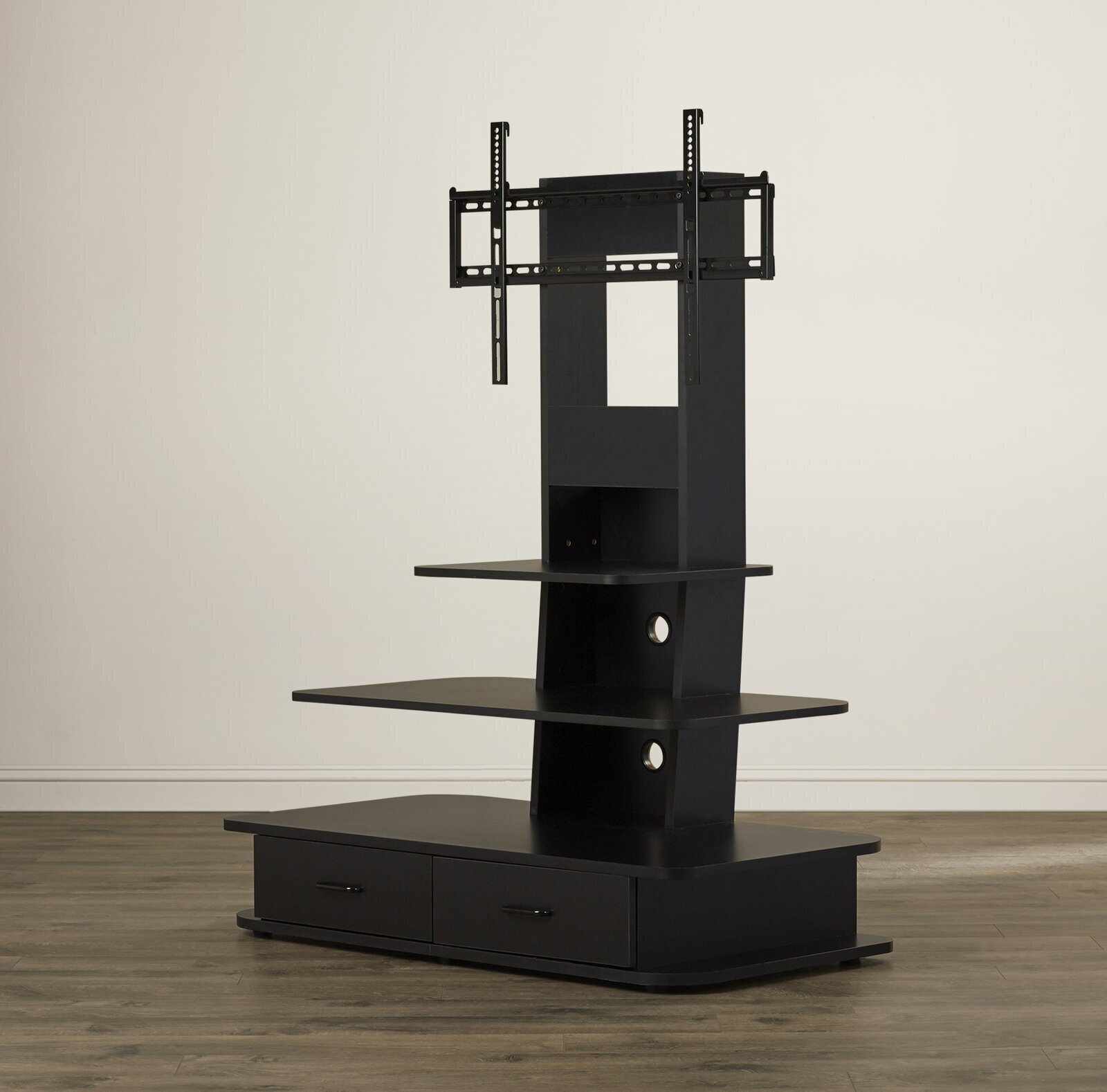 Matte Black Tv Stand with Mount and Drawers