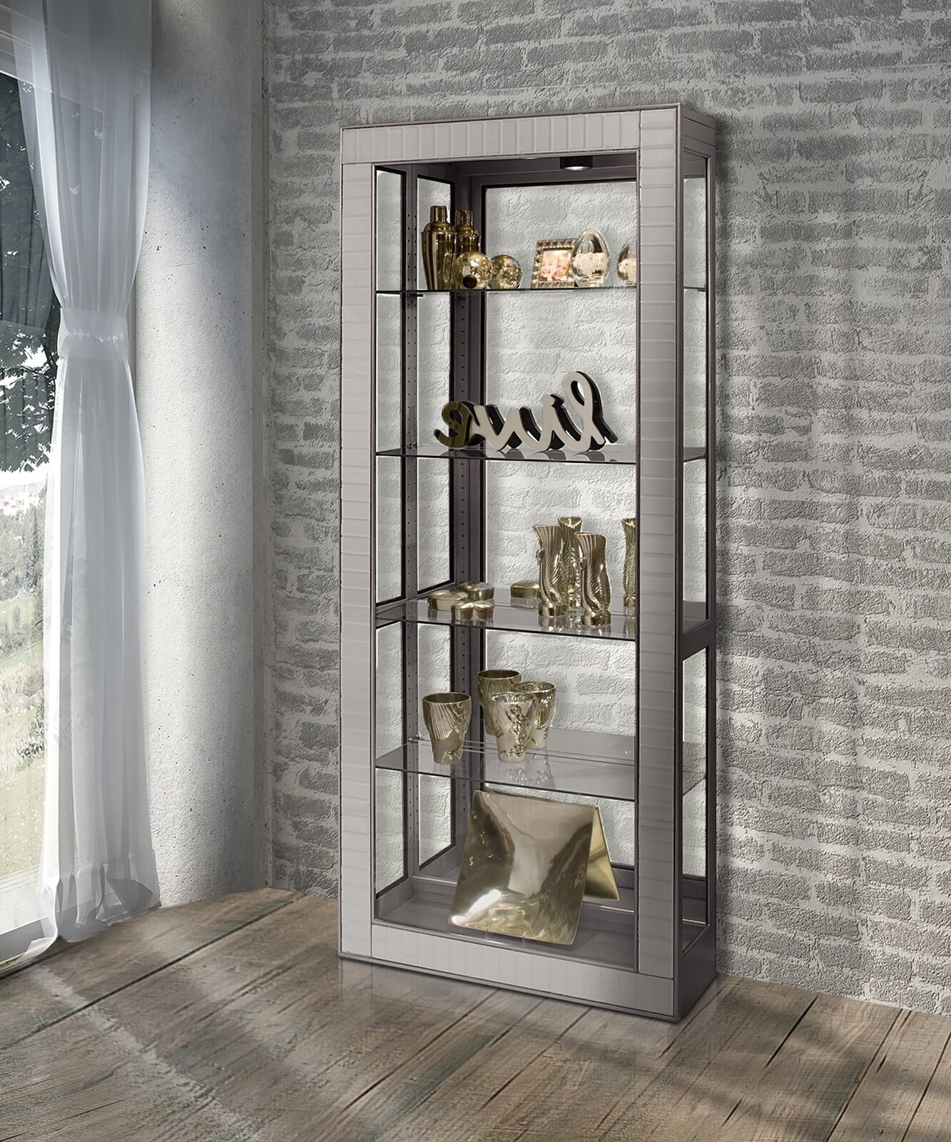 Metal Detail Large Glass Display Cabinet 