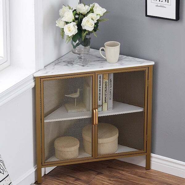 Metal Triangle Corner Table With Doors