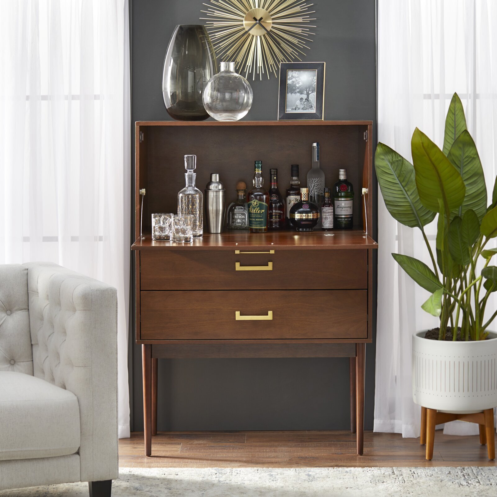Mid Century Modern Liquor Cabinet With Drop Down