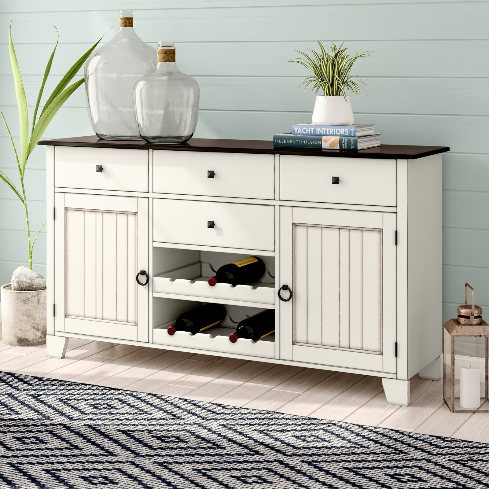 Modern Farmhouse Sideboard Buffet With Wine Rack