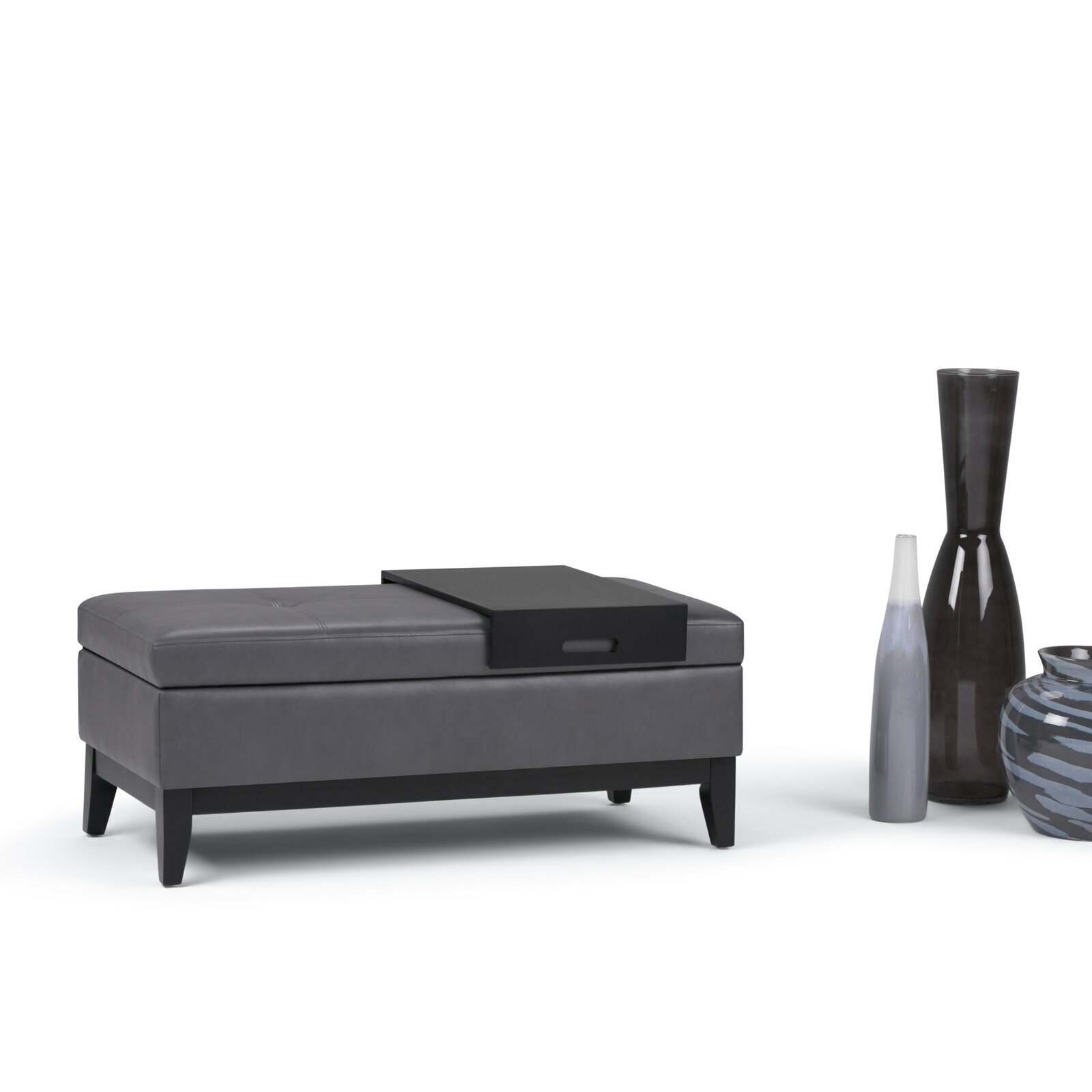 Modern Leather Rectangular Storage with Tray