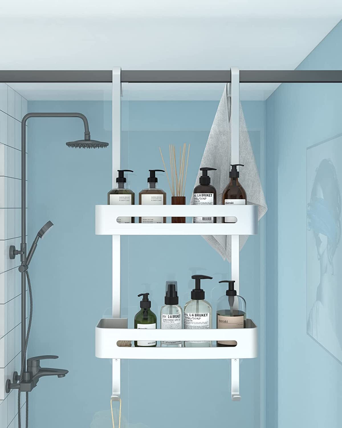 Modern Over the Shower Door Towel Rack Organizer 