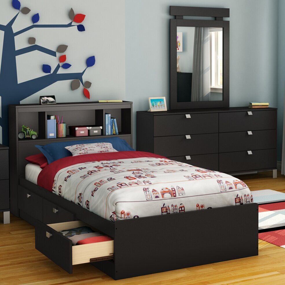 Modern Twin Bed with Storage and Bookcase Headboard