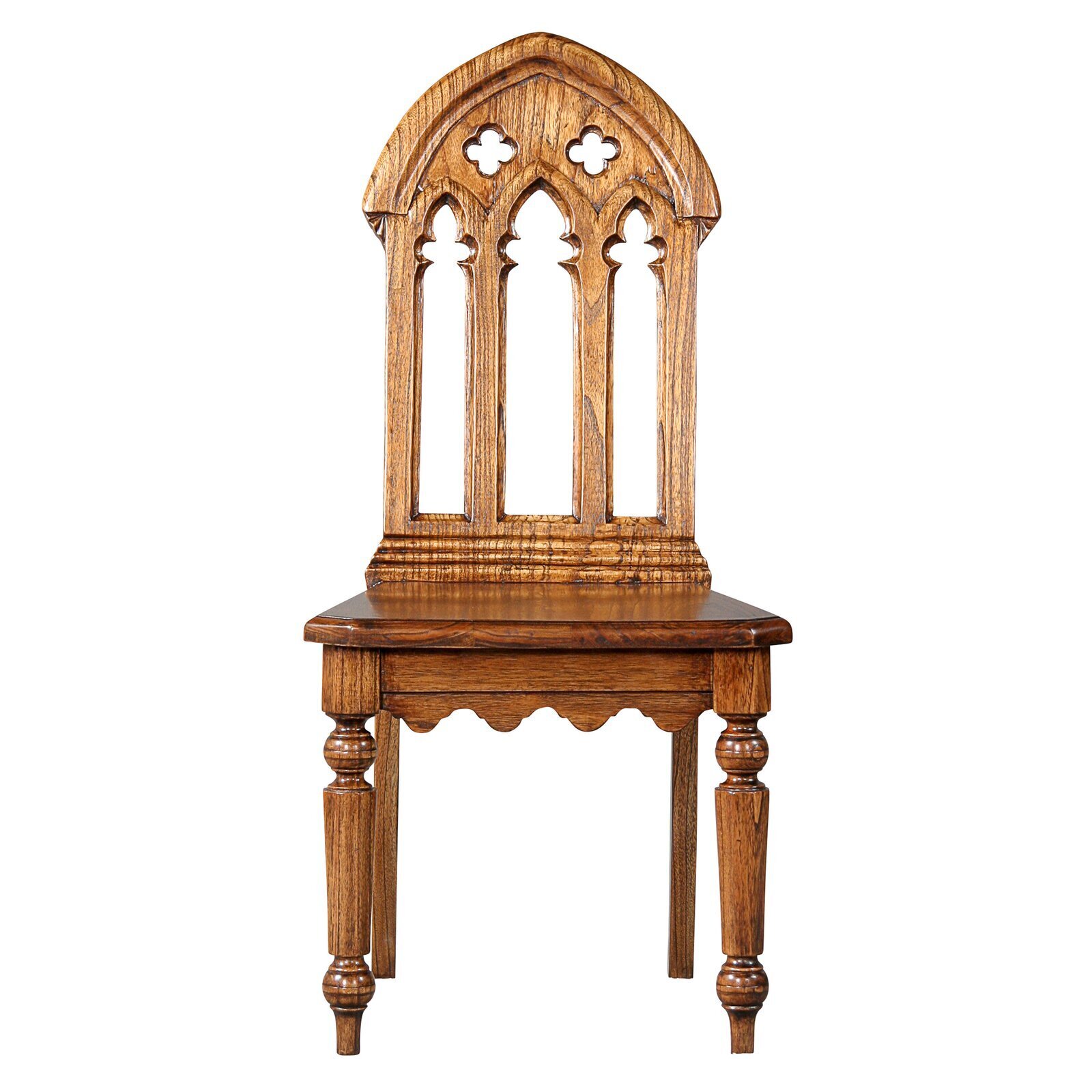Oak Finished Gothic Side Chair