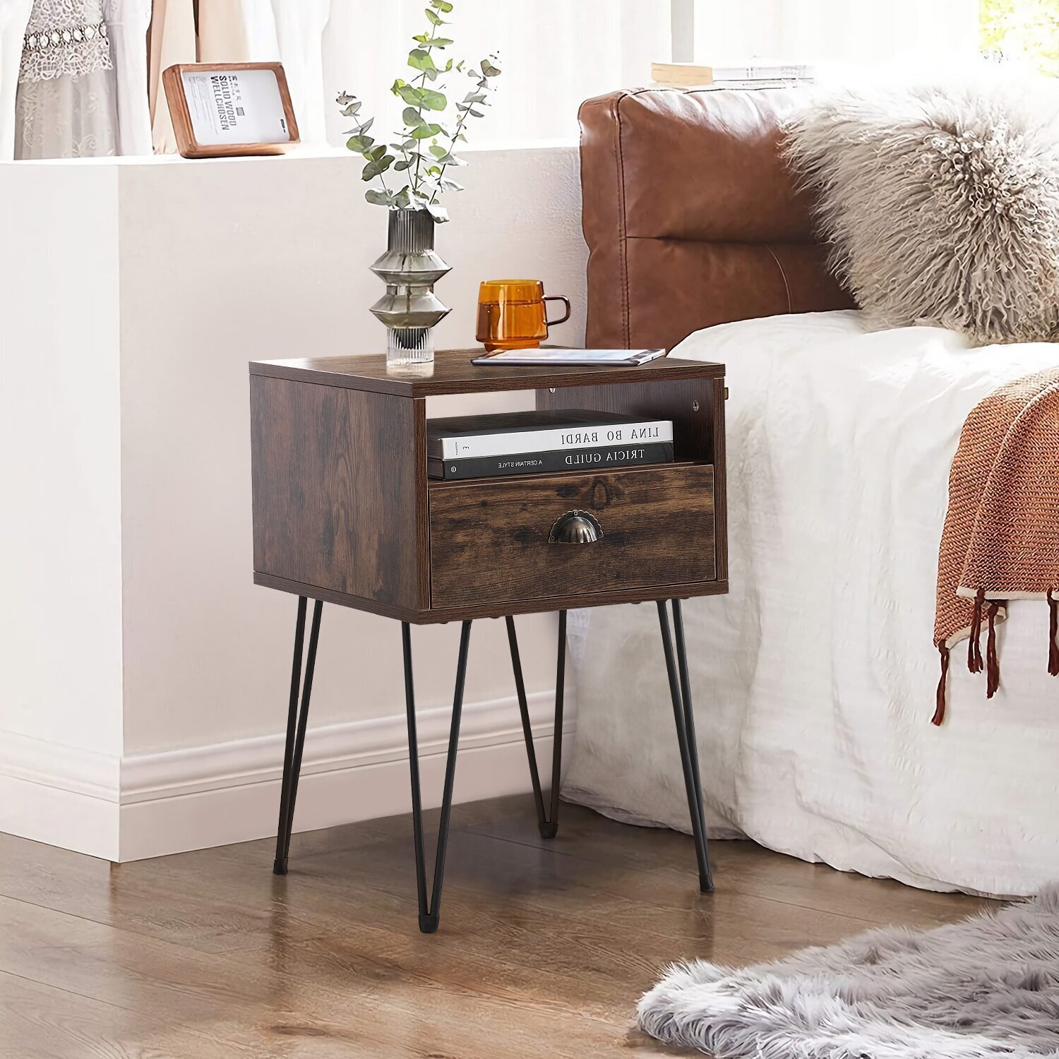 One Drawer Iron Bedside Table