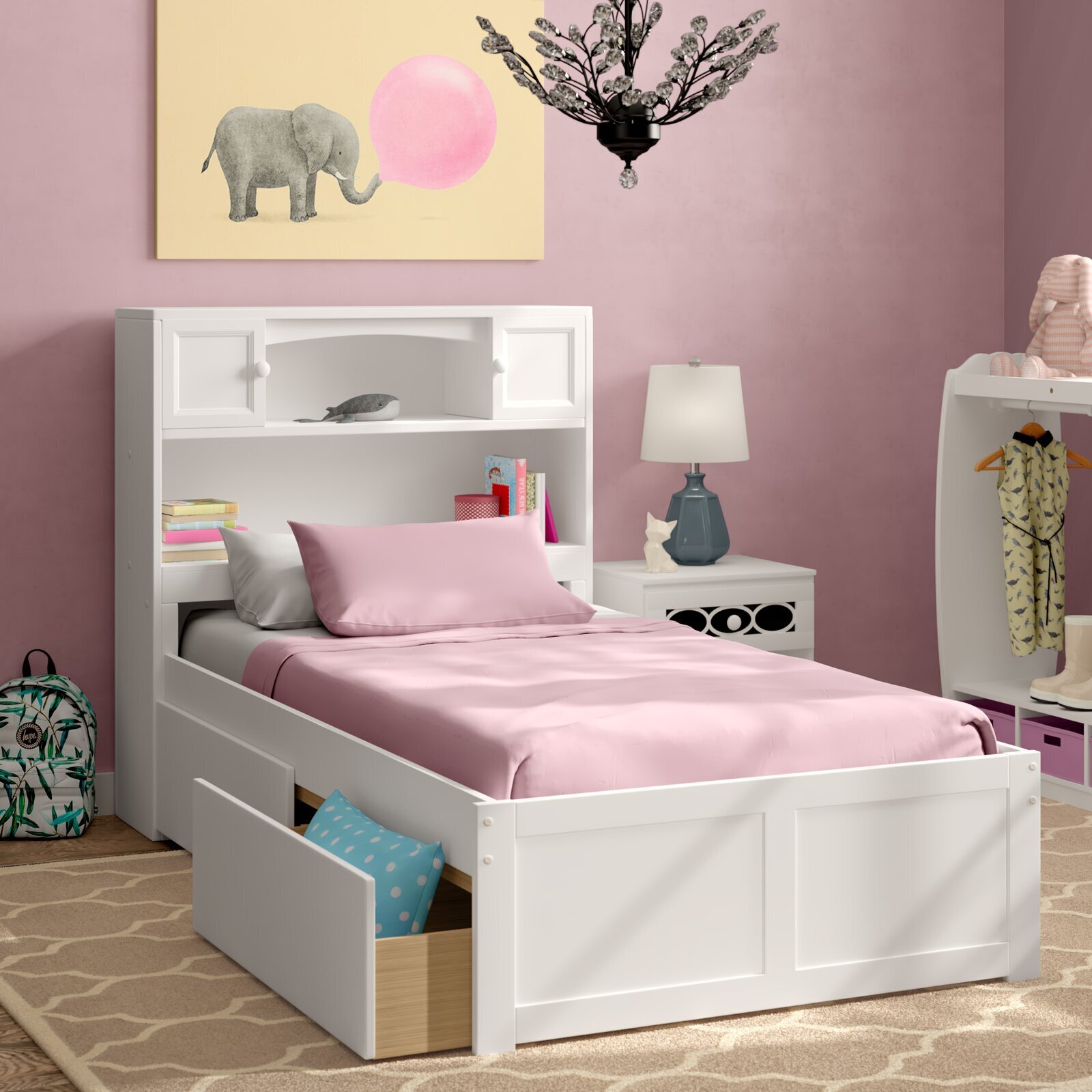 Paneled Twin Bed with Headboard Storage