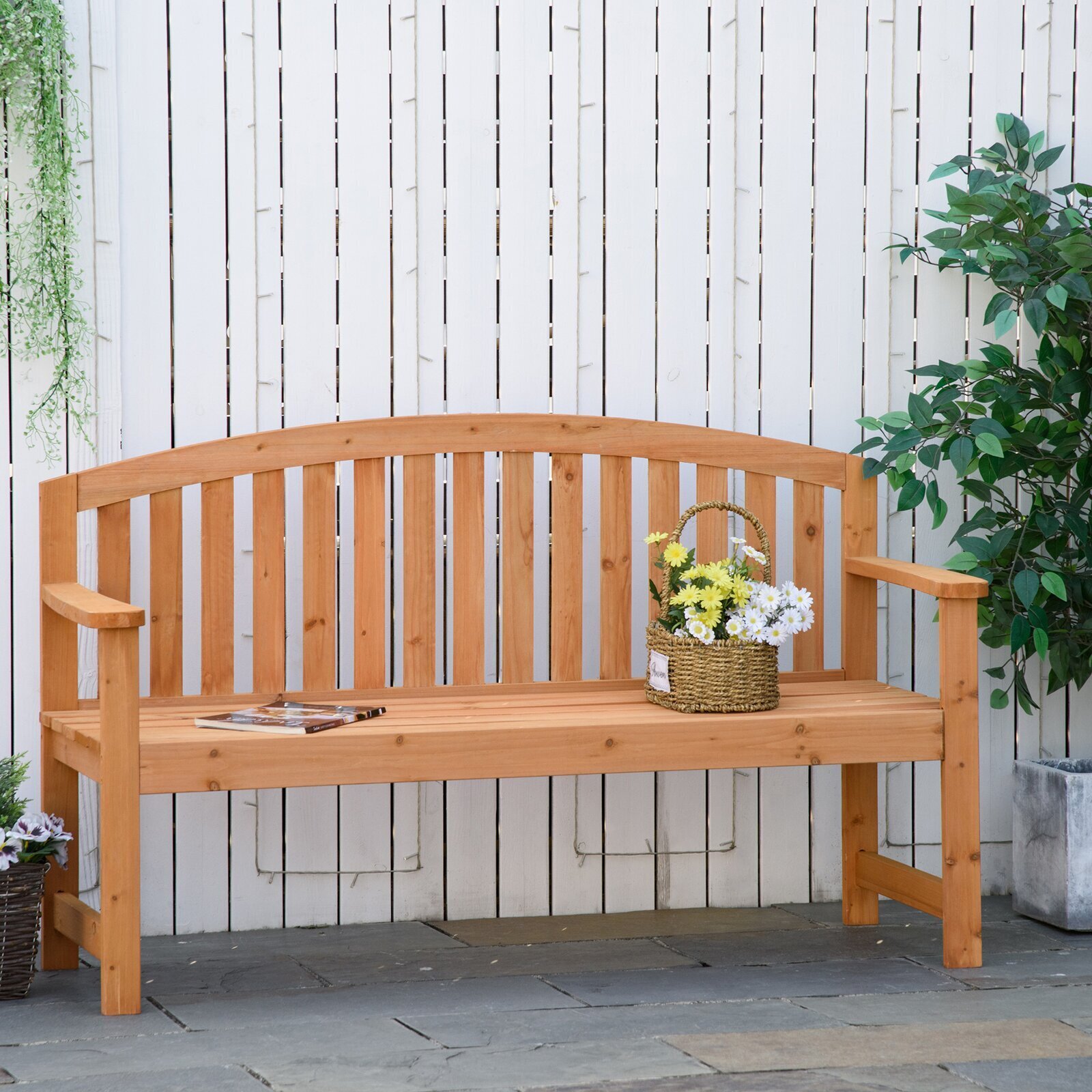 Pine Arc Shaped Slatted Bench 