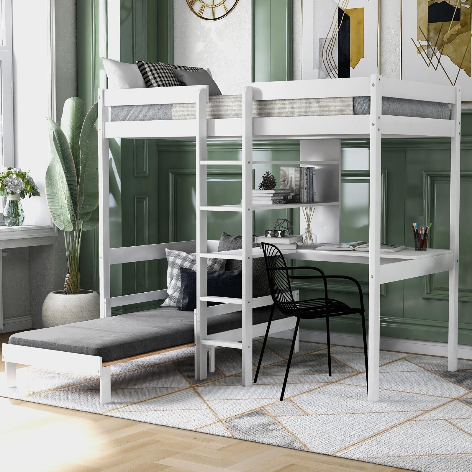 Pine Loft Bed with Desk