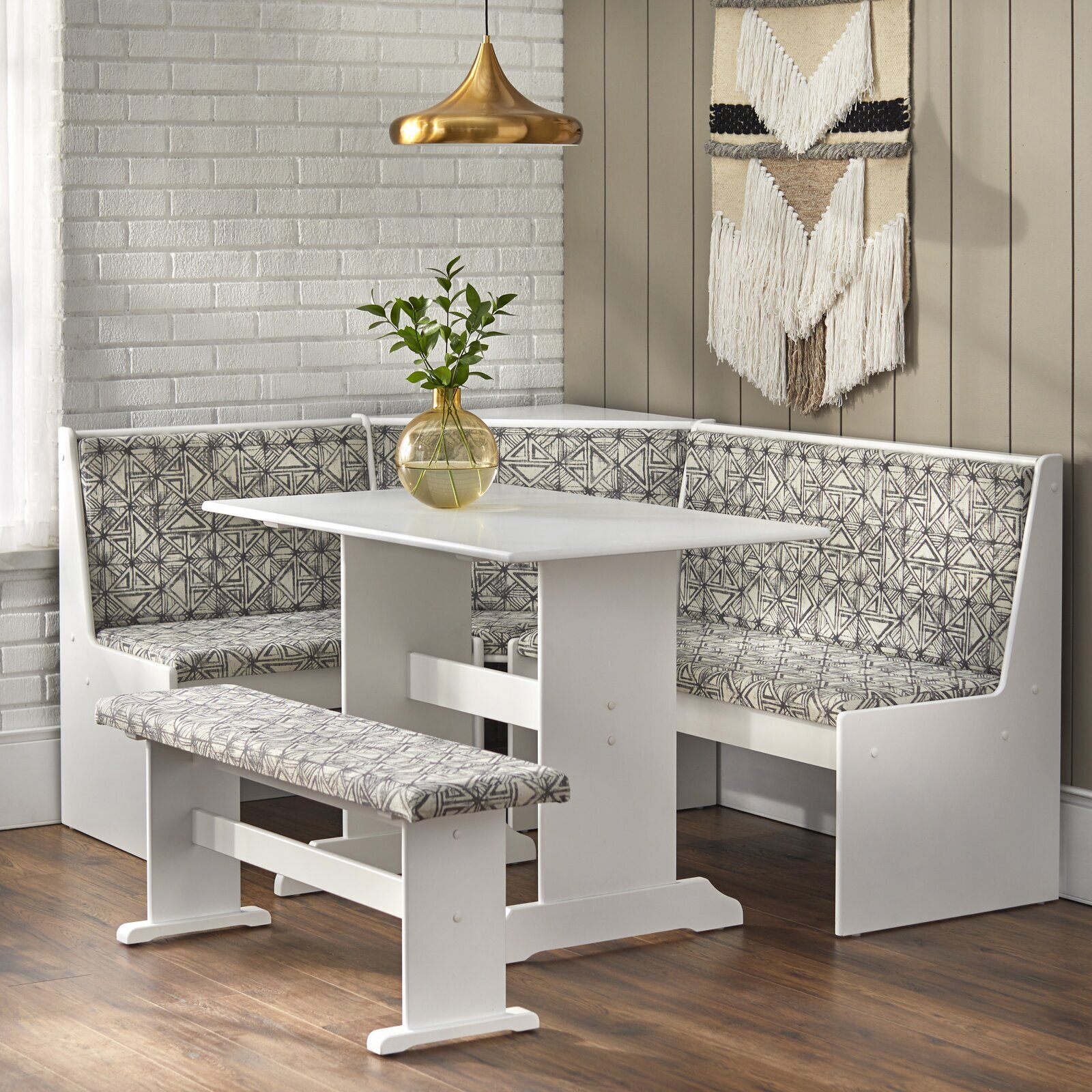 Pine Solid Wood Breakfast Nook Dining Set
