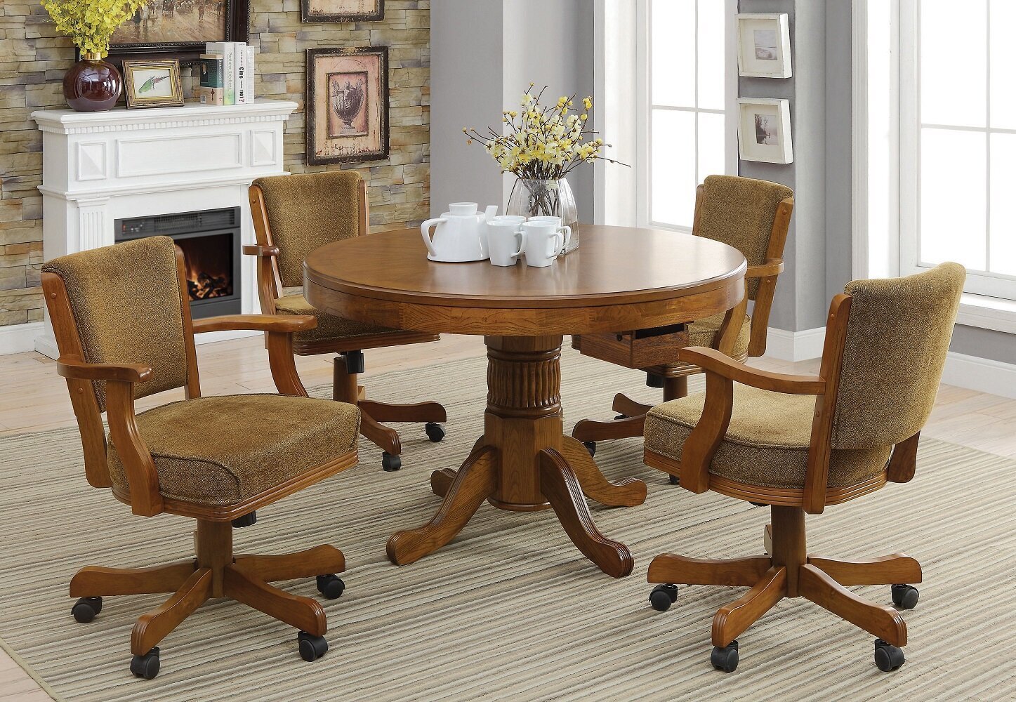 Pine Table With Golden Cushioned Seats  