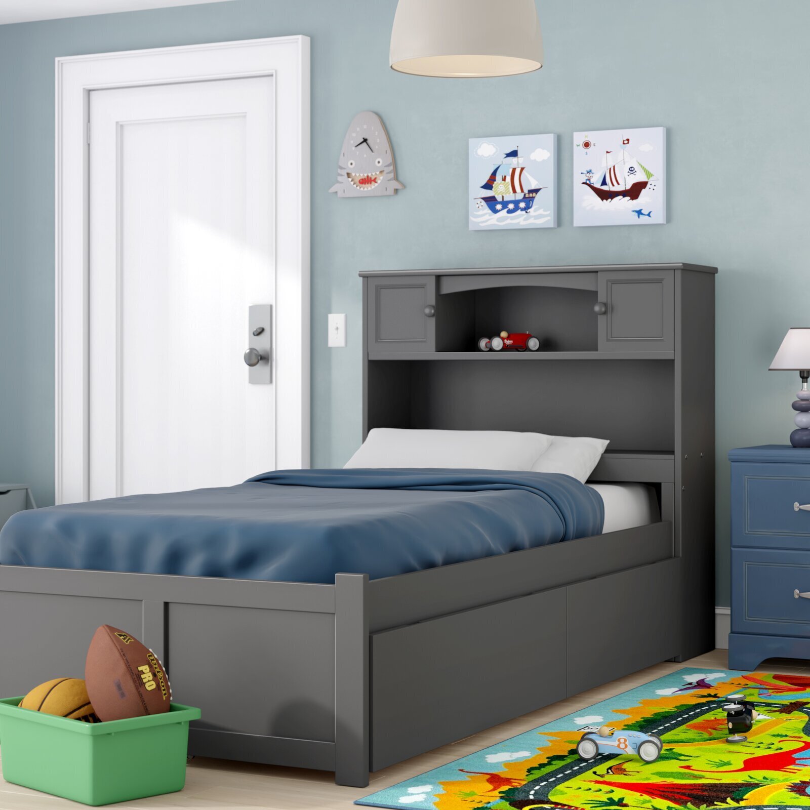 Platform Twin Bed with Storage and Headboard