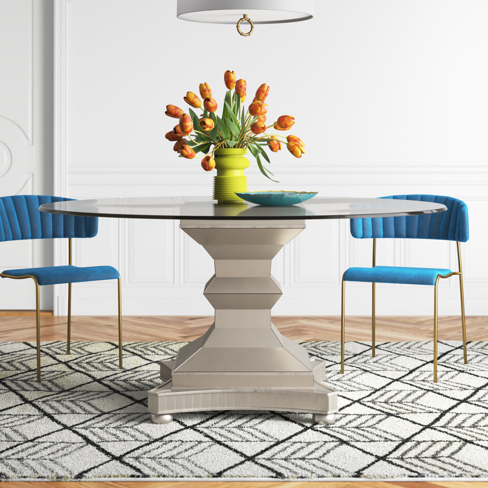 Reflective Wooden Table With Glass Top