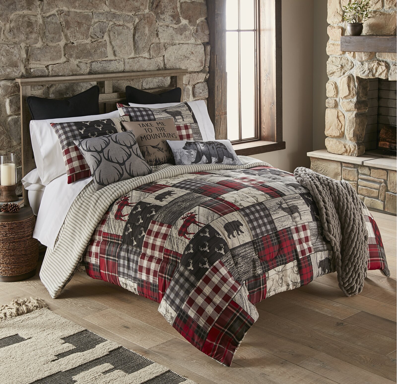Reversible Red And Black Microfiber Comforter Set 