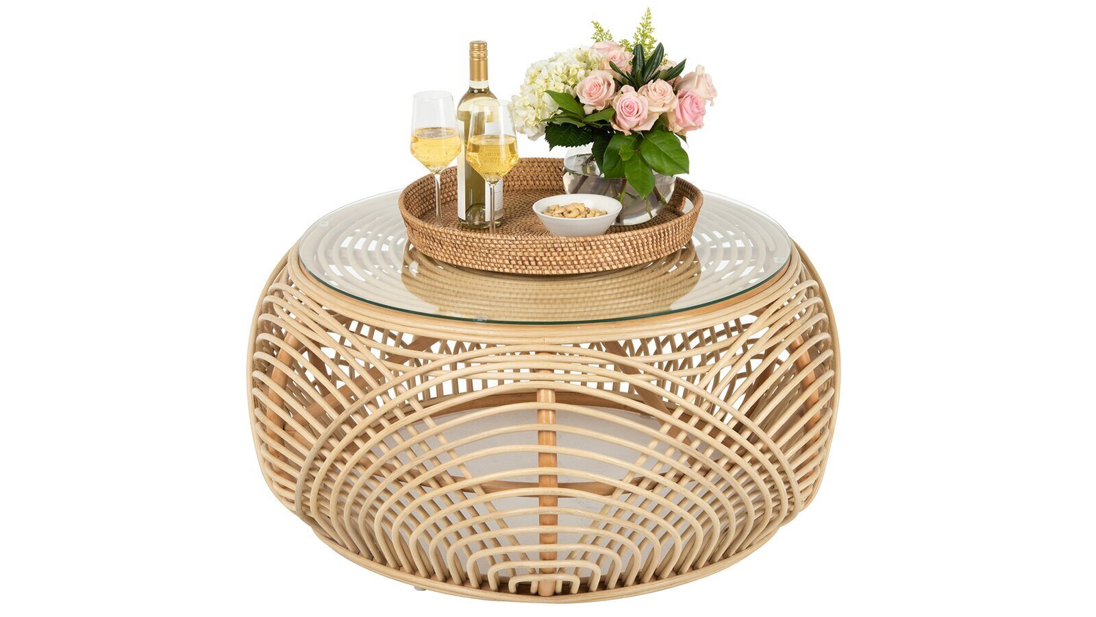 Round Rattan Coffee Table With Glass Top