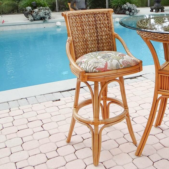 Rustic Bar Height Rattan Swivel Stool