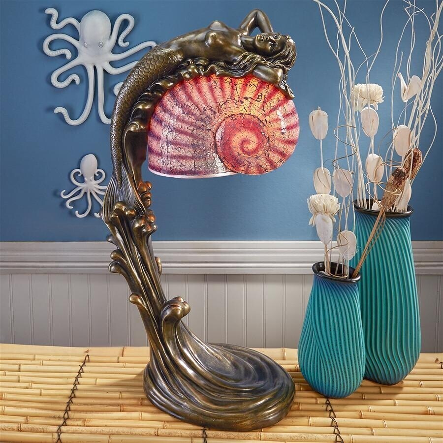 Sea Shell and Bronze Mermaid Lamp