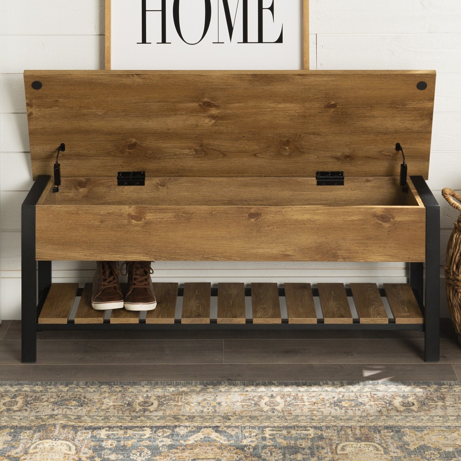 Slatted Dining Table Bench with Storage