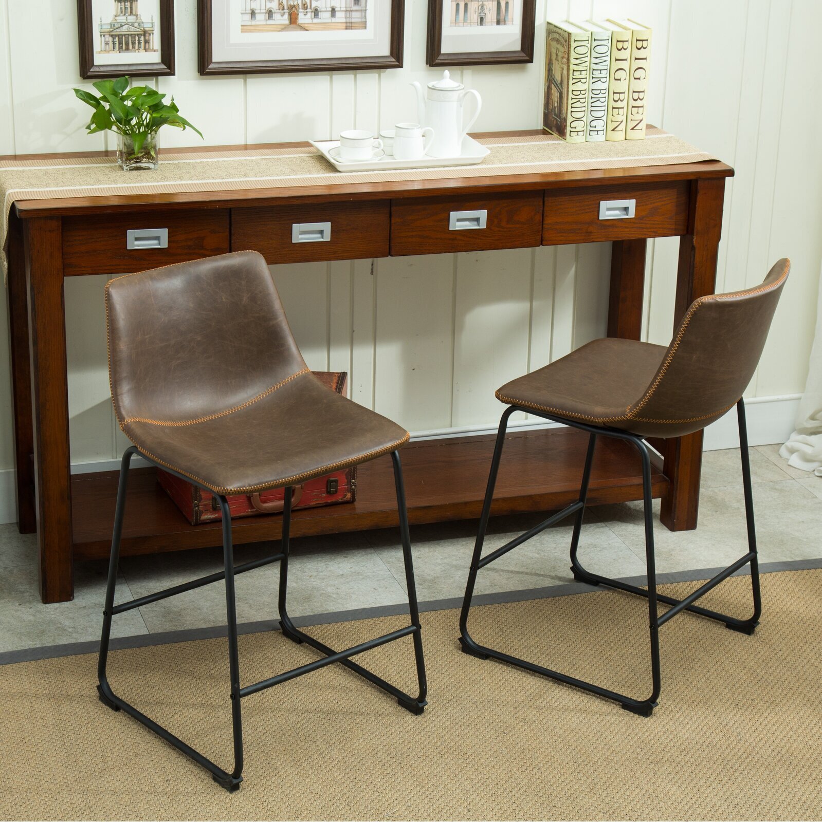 Sled style Vintage Cast Iron Bar Stools