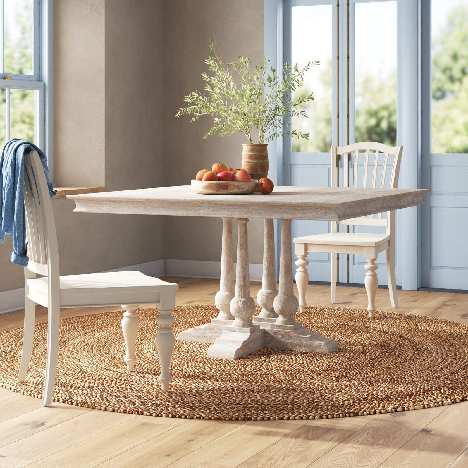 Square shaped Distressed White Dining Table