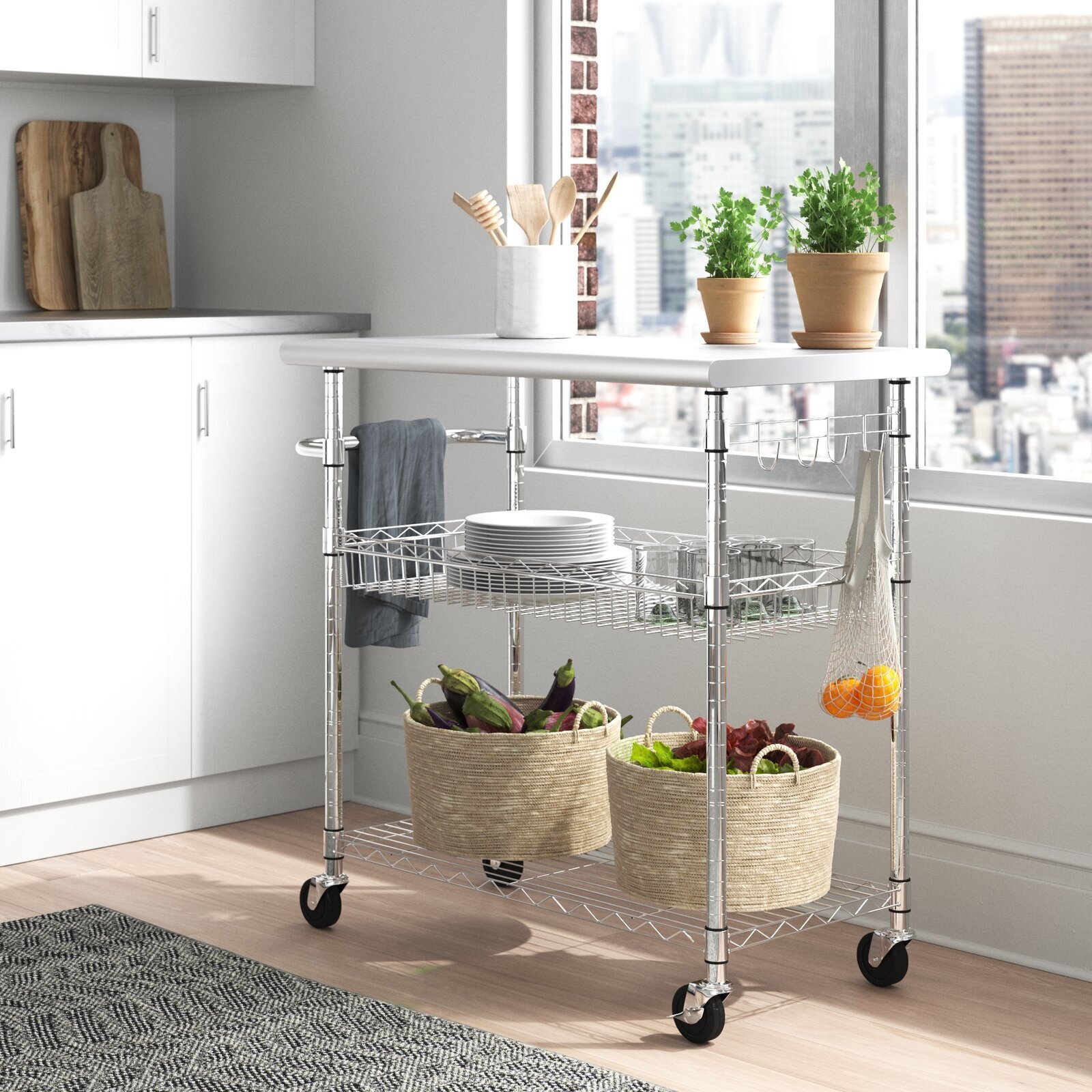 Stainless steel cart with wire shelving