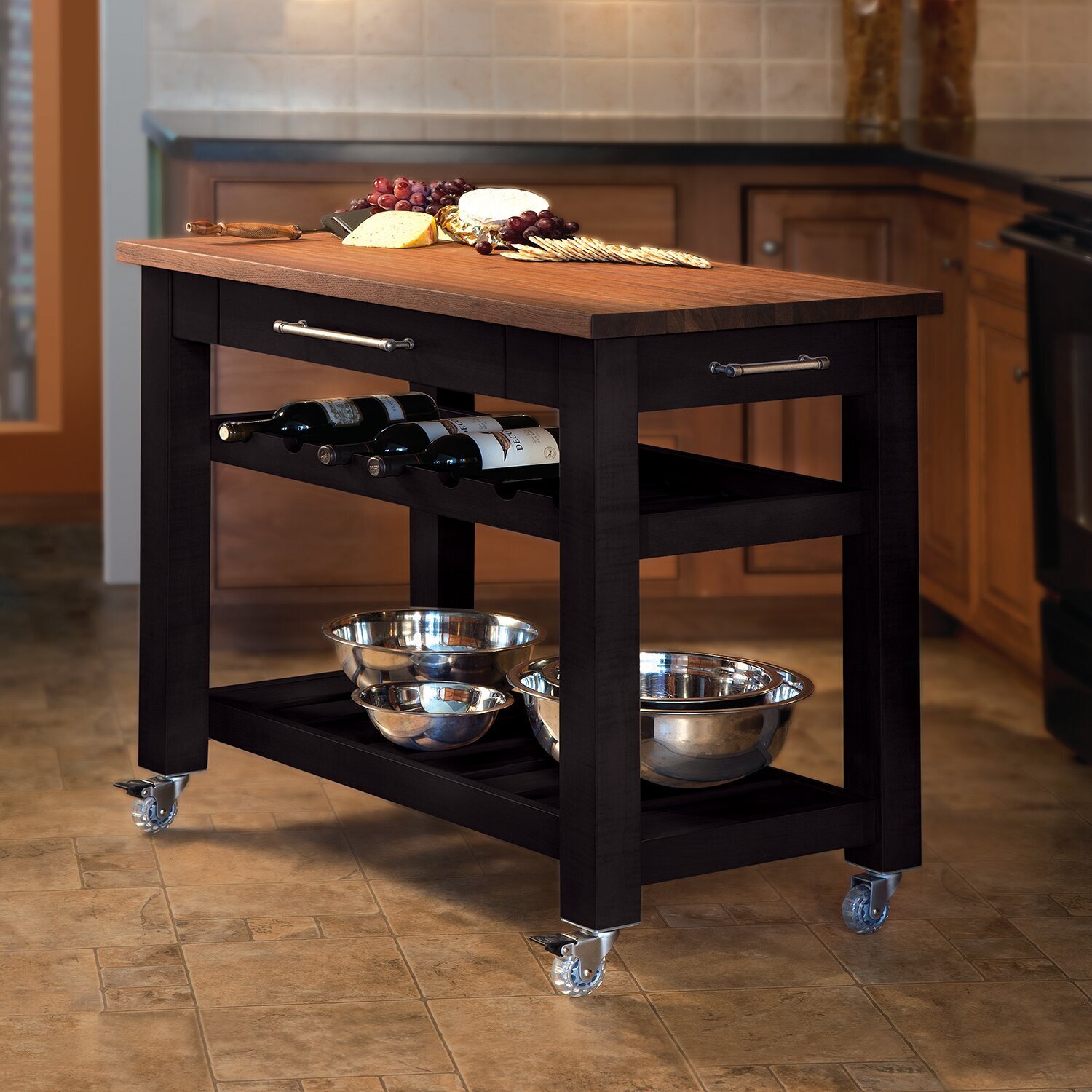 Stripped Back Kitchen Island with Wine Rack