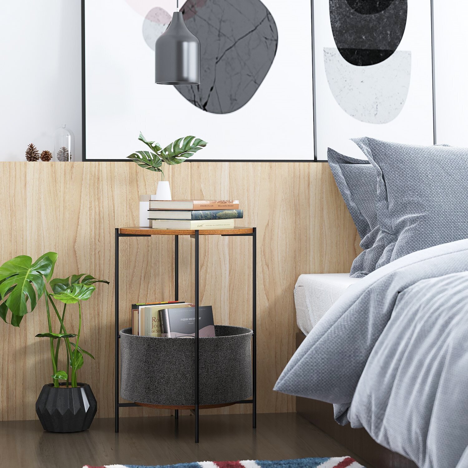 Tall Iron and Wood Bedside Table