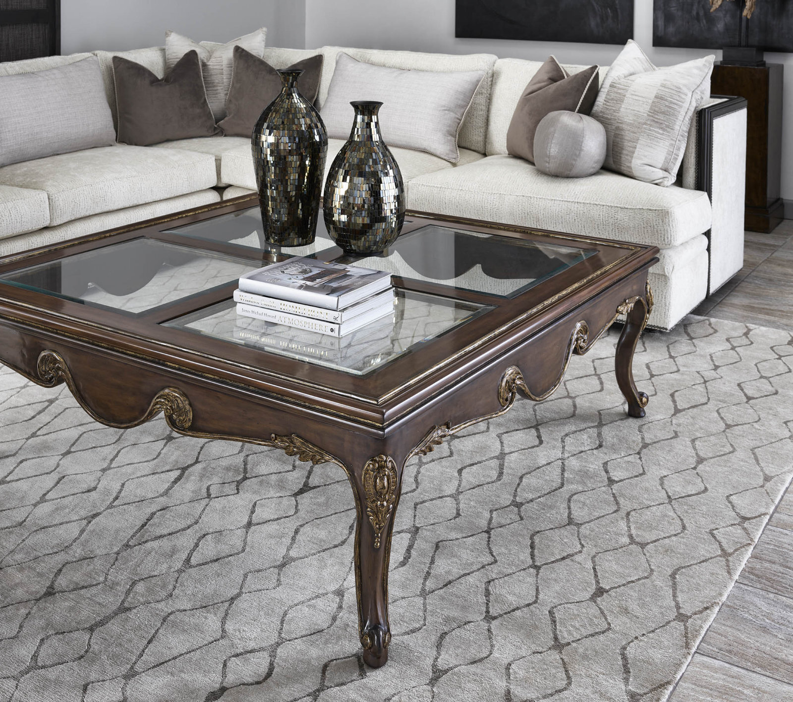 Traditional Glass and Wood Coffee Table