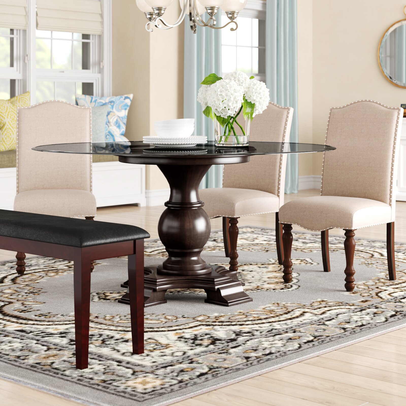 Round Glass Dining Table Wood Base