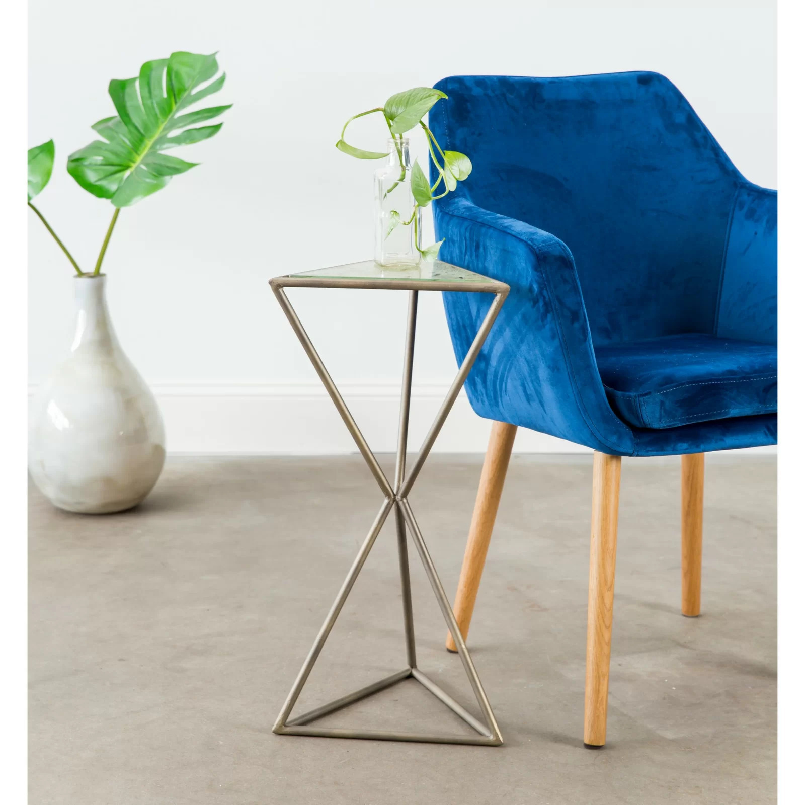 Triangular Glass Pedestal With A Pyramid Base 