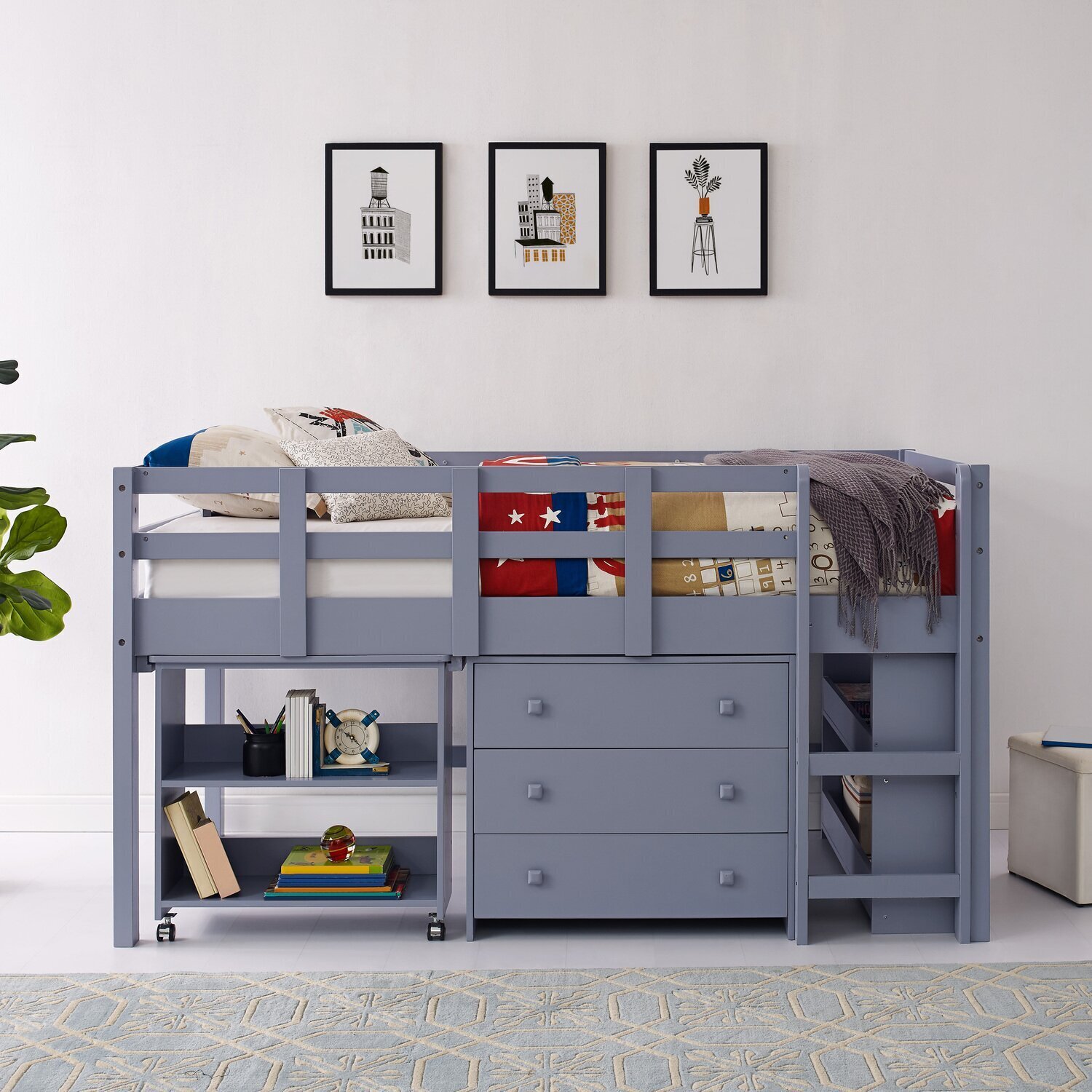 Understated Loft Bed with Dresser