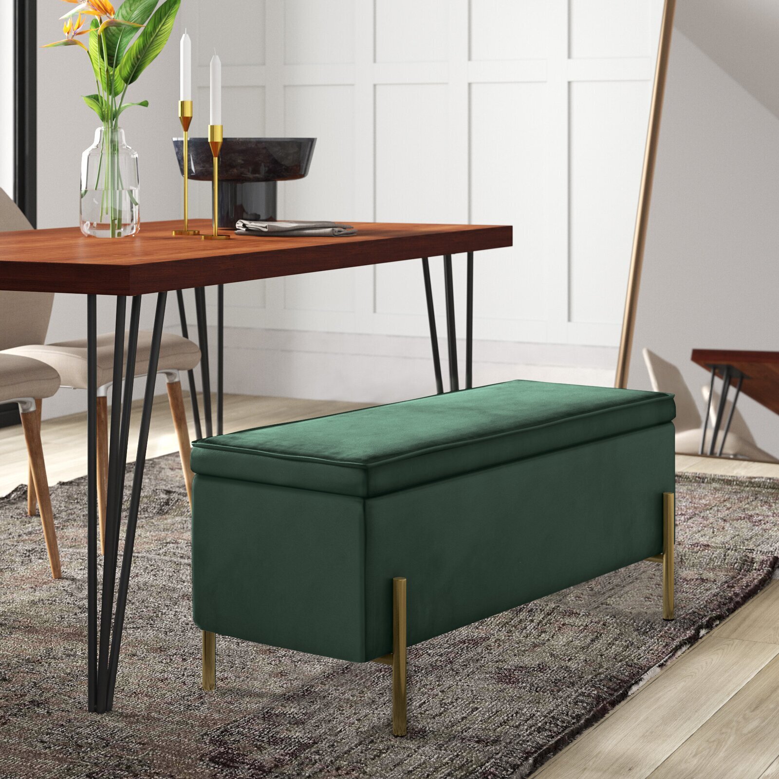 Velvet Storage Bench for Dining Table