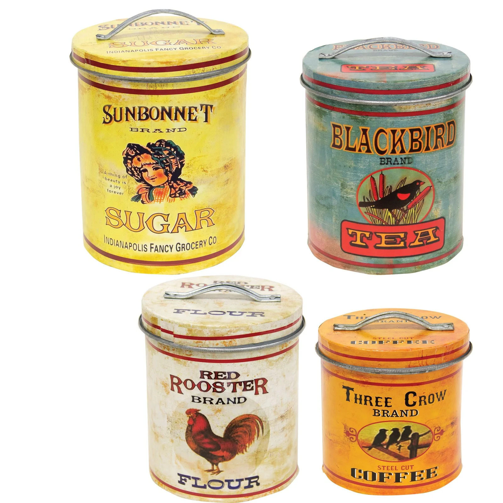 Vintage Tin Canisters With Bar Pull Lid Handle