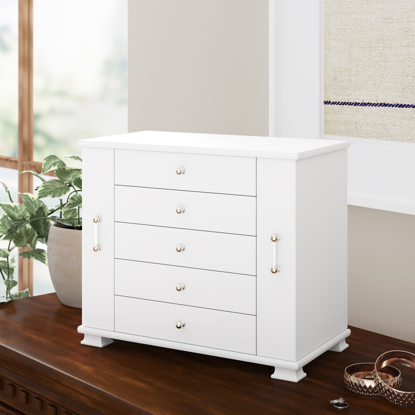 White Jewelry Box With Necklace Hooks
