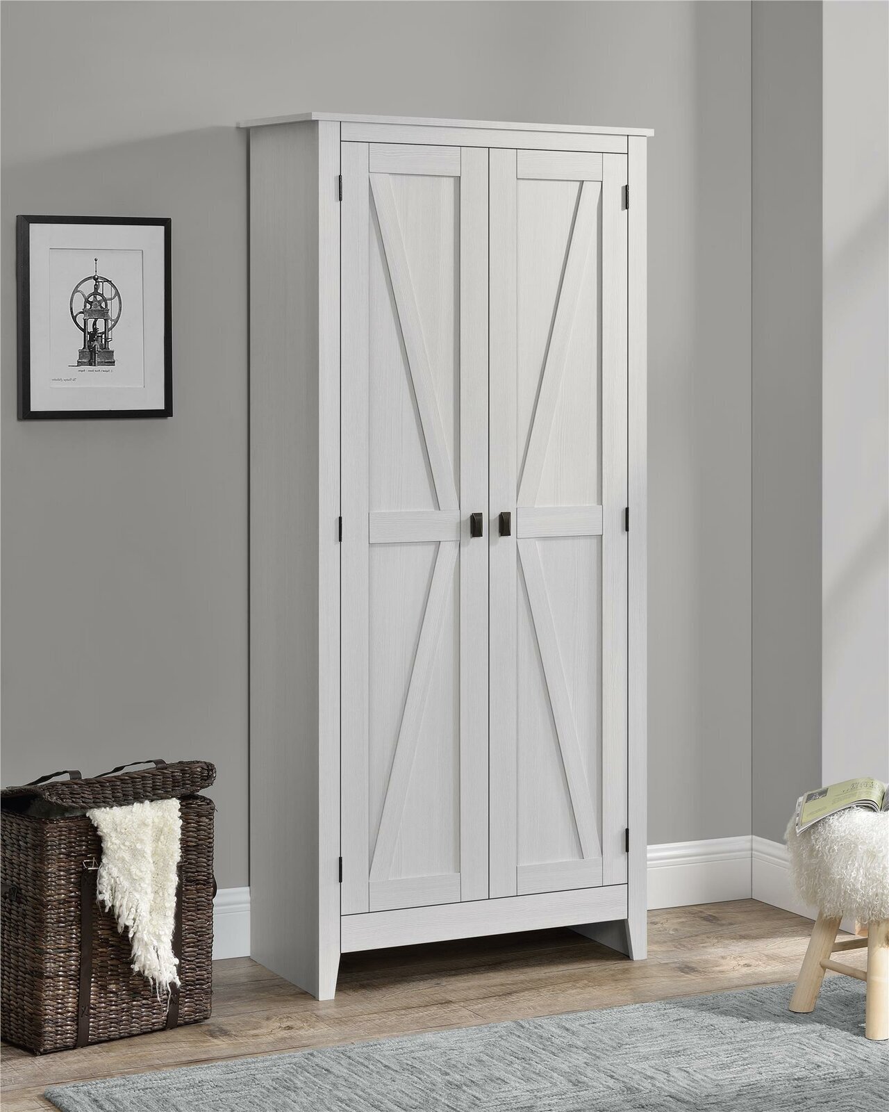 Wide White Rustic Barn Style Cabinet 