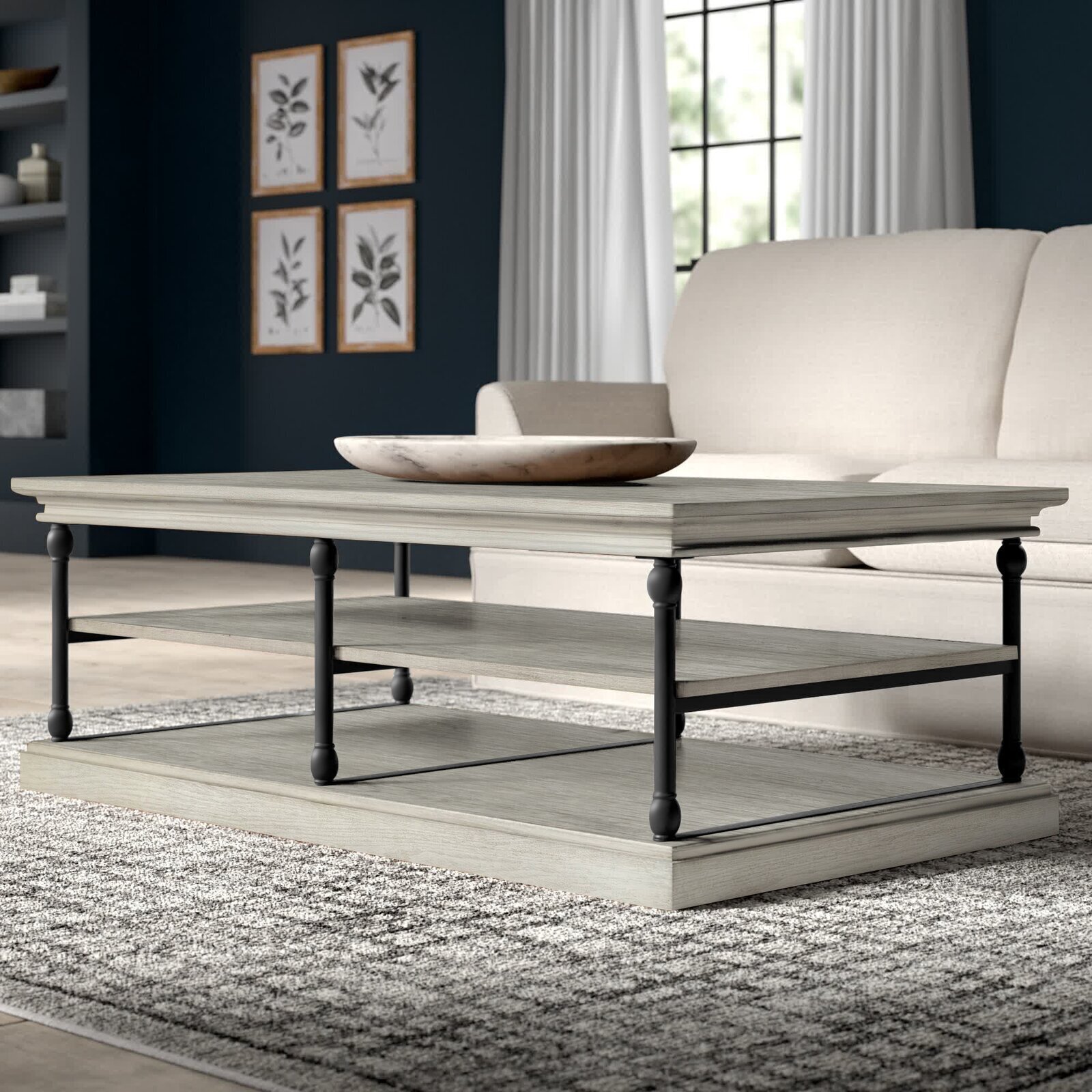 Wrought iron shelf coffee table 