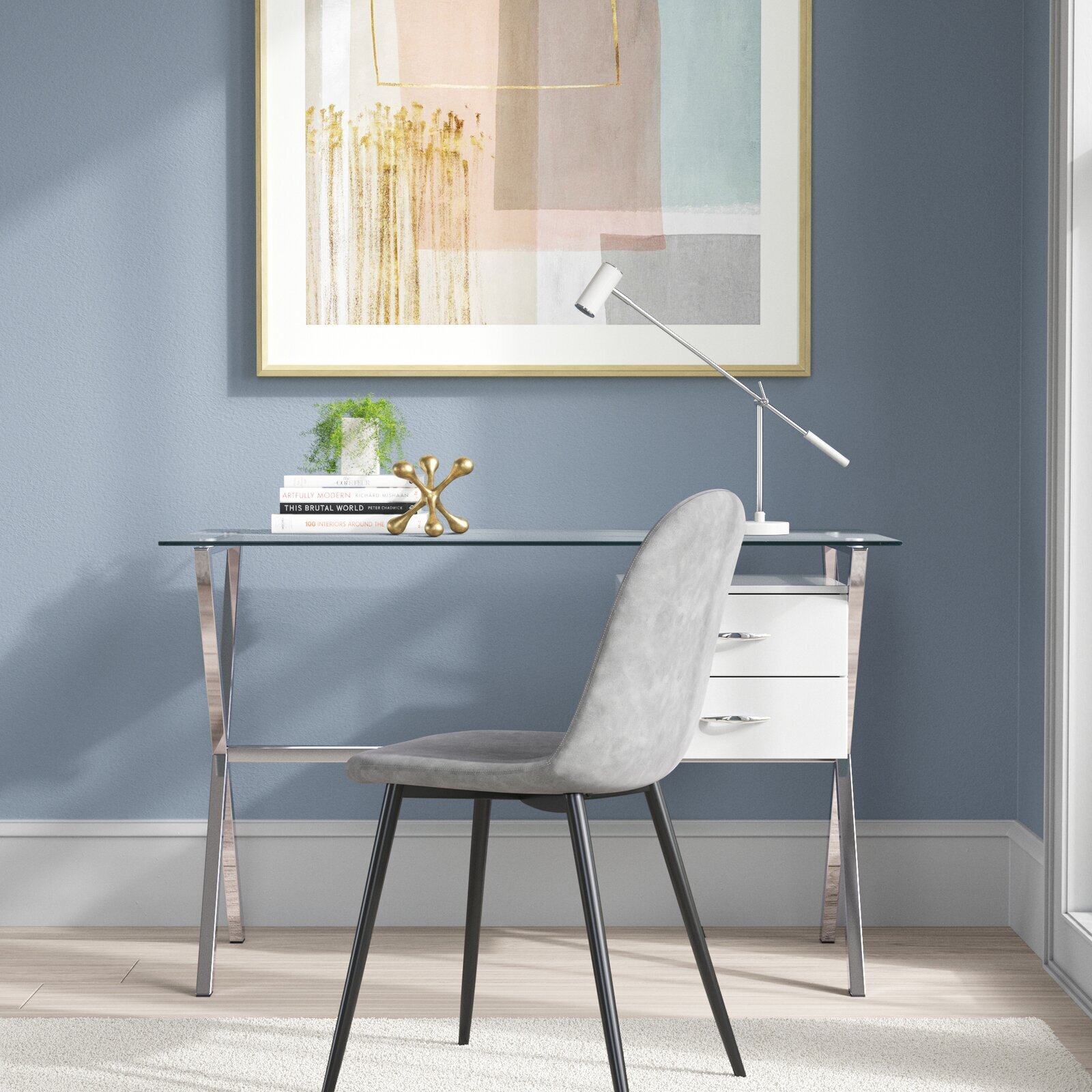 X Detail Office Table Design with Glass Top 