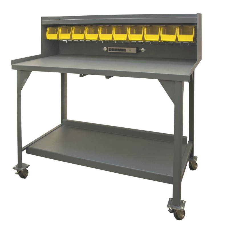 10 Bins Mobile 60"W Steel Top Workbench