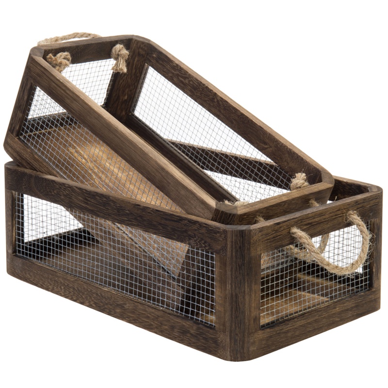 2 Piece Solid Wood Basket Set